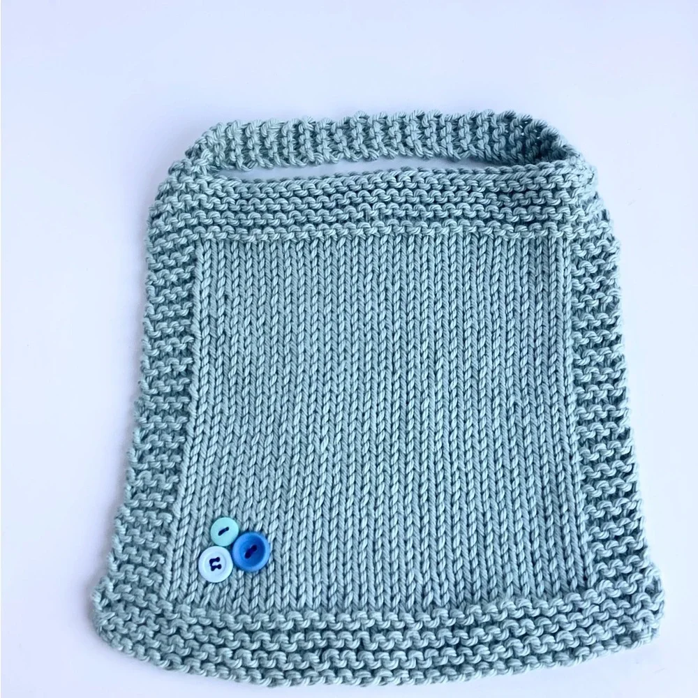 Baby Bib Set Washcloth Hand Crafted Green Cotton Knit Floral